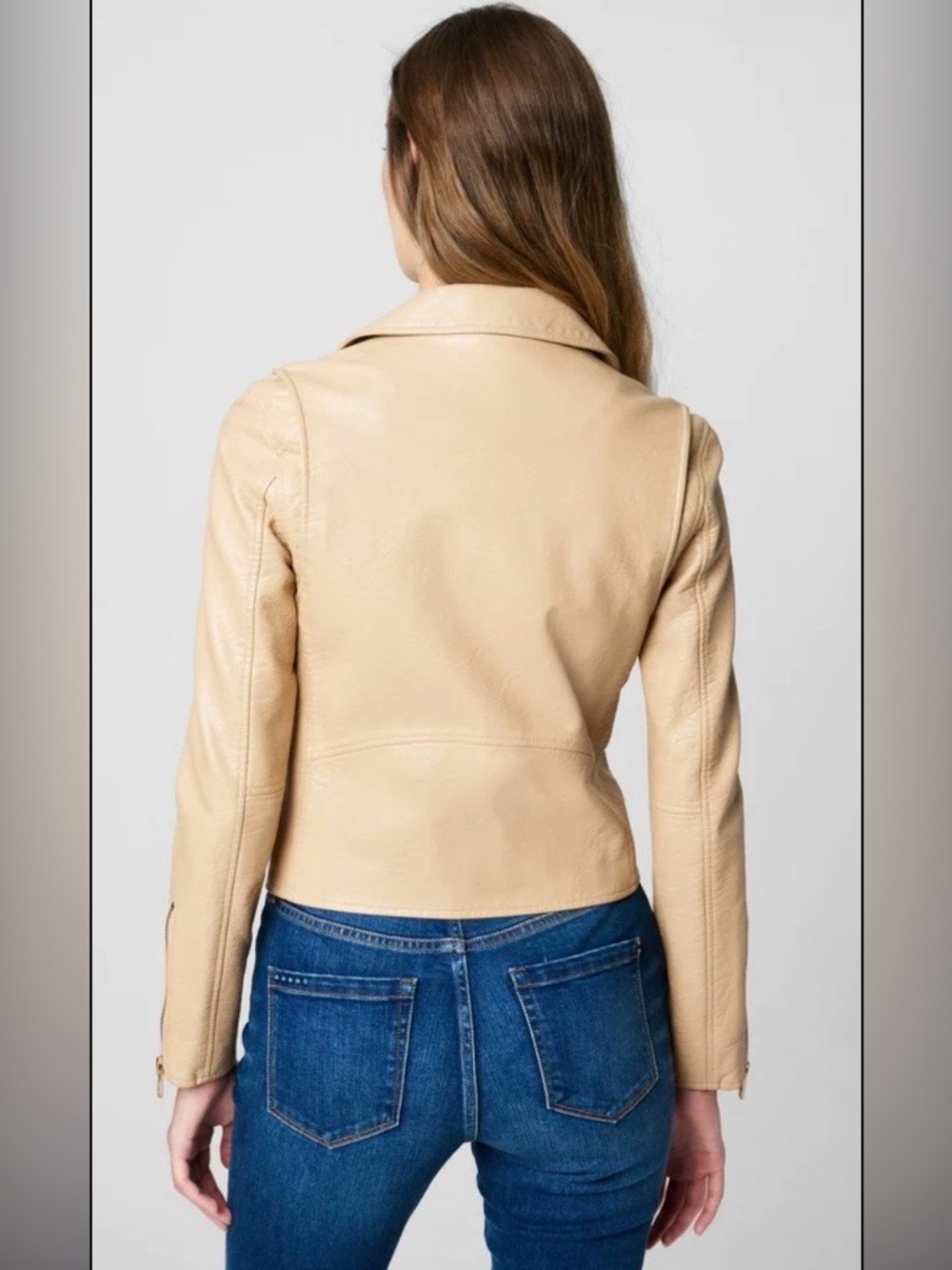 Blank NYC Women’s Beige Faux Leather Moto Jacket Size Small - Picture 3 of 10